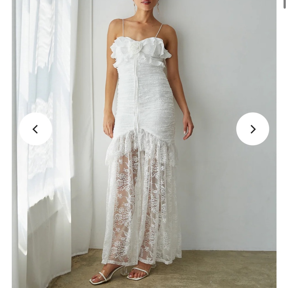 Aphrodite Lace Ruched Rosette Maxi Dress